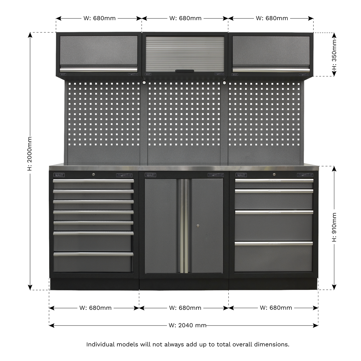 Superline PRO® 2m Storage System - Stainless Worktop