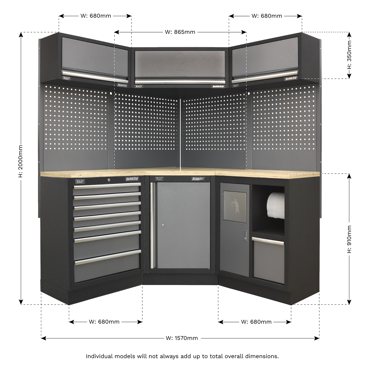 Superline PRO® 1.6m Corner Storage System - Wood Worktop