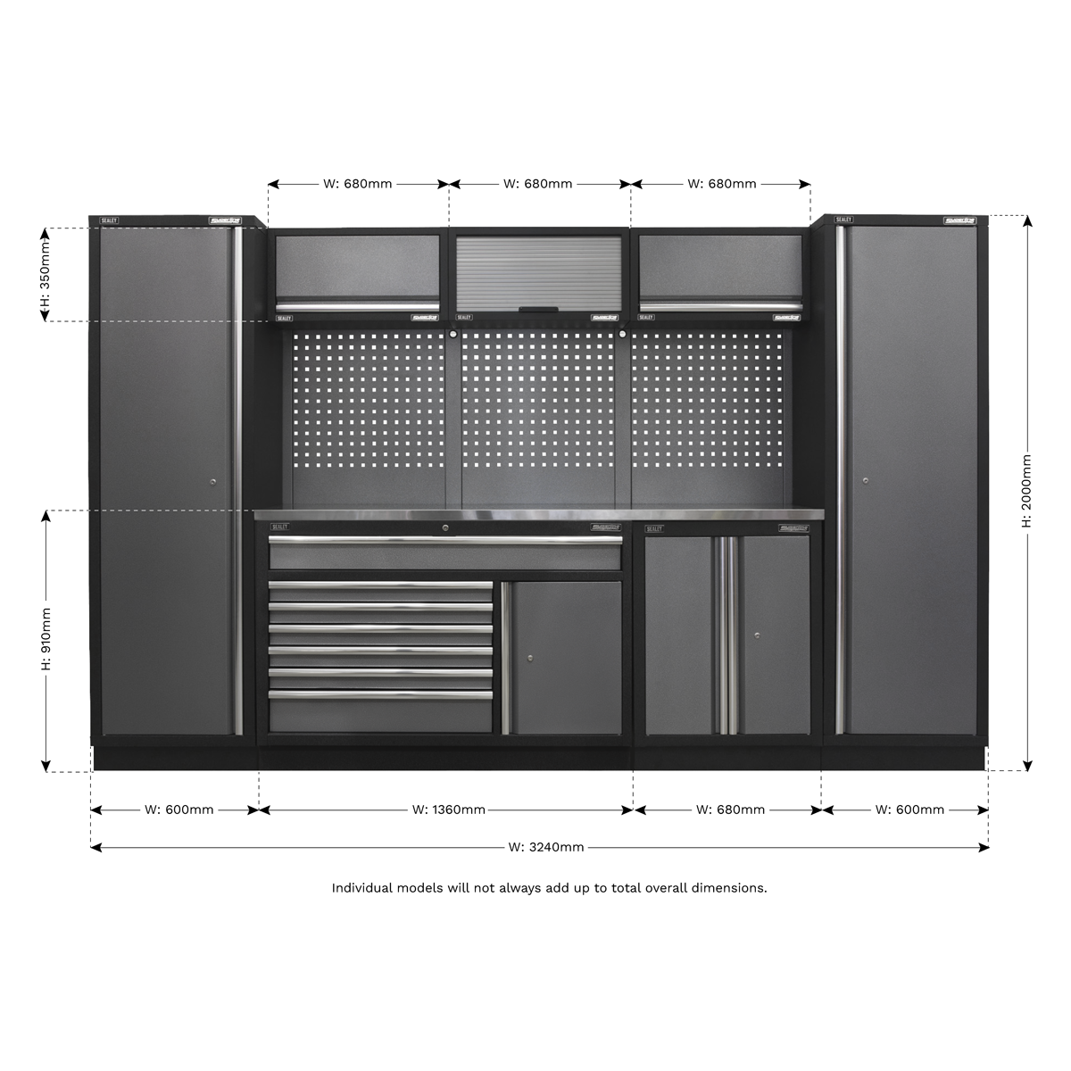 Superline PRO® 3.24m Storage System - Stainless Steel Worktop