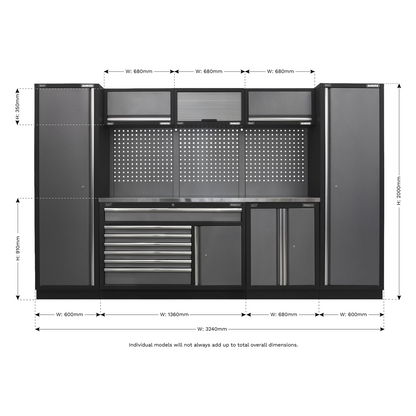 Superline PRO® 3.24m Storage System - Stainless Steel Worktop