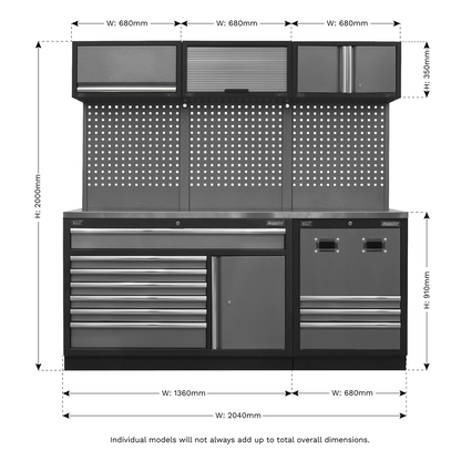 Modular Storage System Combo 2.04m - Stainless Steel Worktop