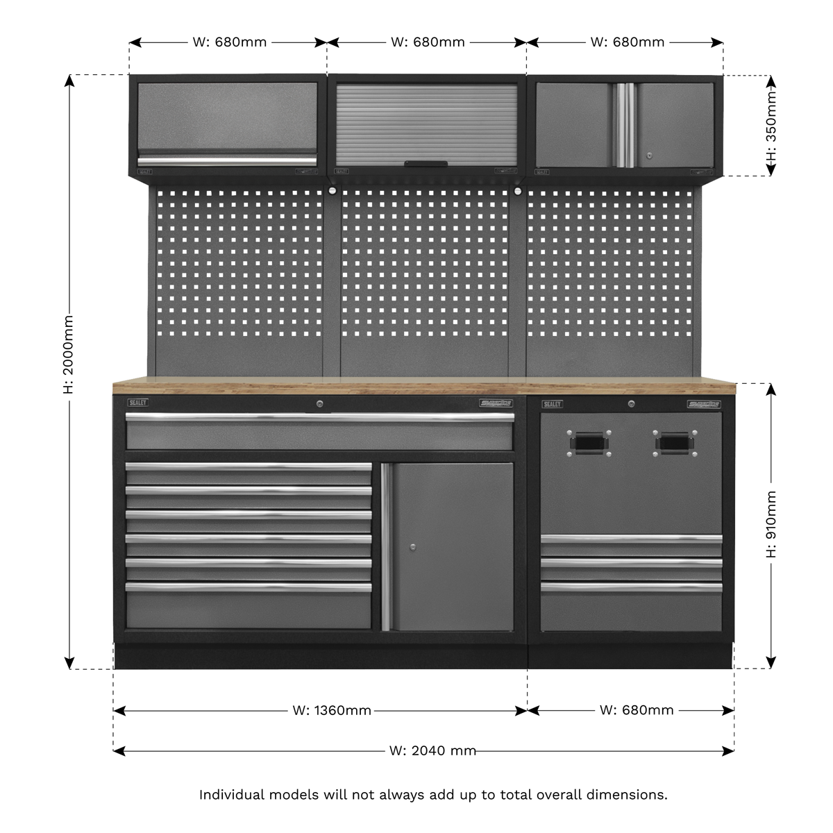 Modular Storage System Combo 2.04m - Pressed Wood Worktop