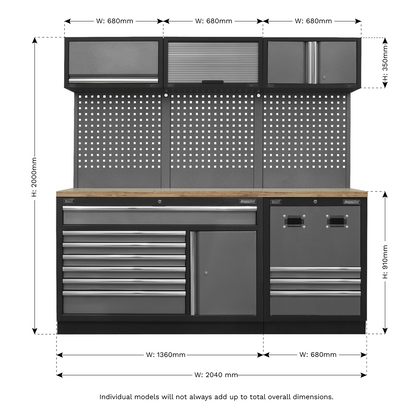 Modular Storage System Combo 2.04m - Pressed Wood Worktop
